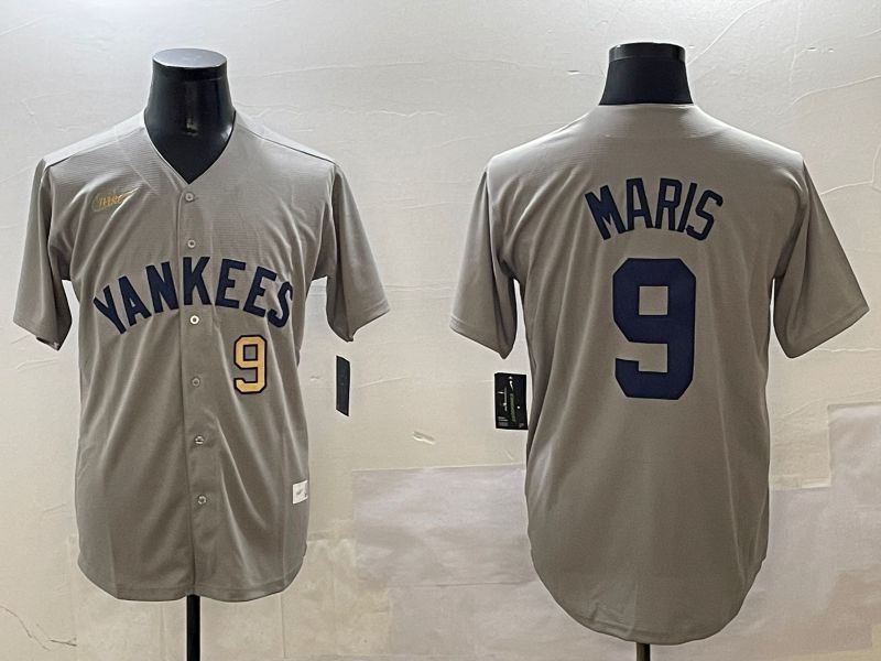 Men New York Yankees 9 Maris Grey Throwback Game 2025 Nike MLB Jersey style 4